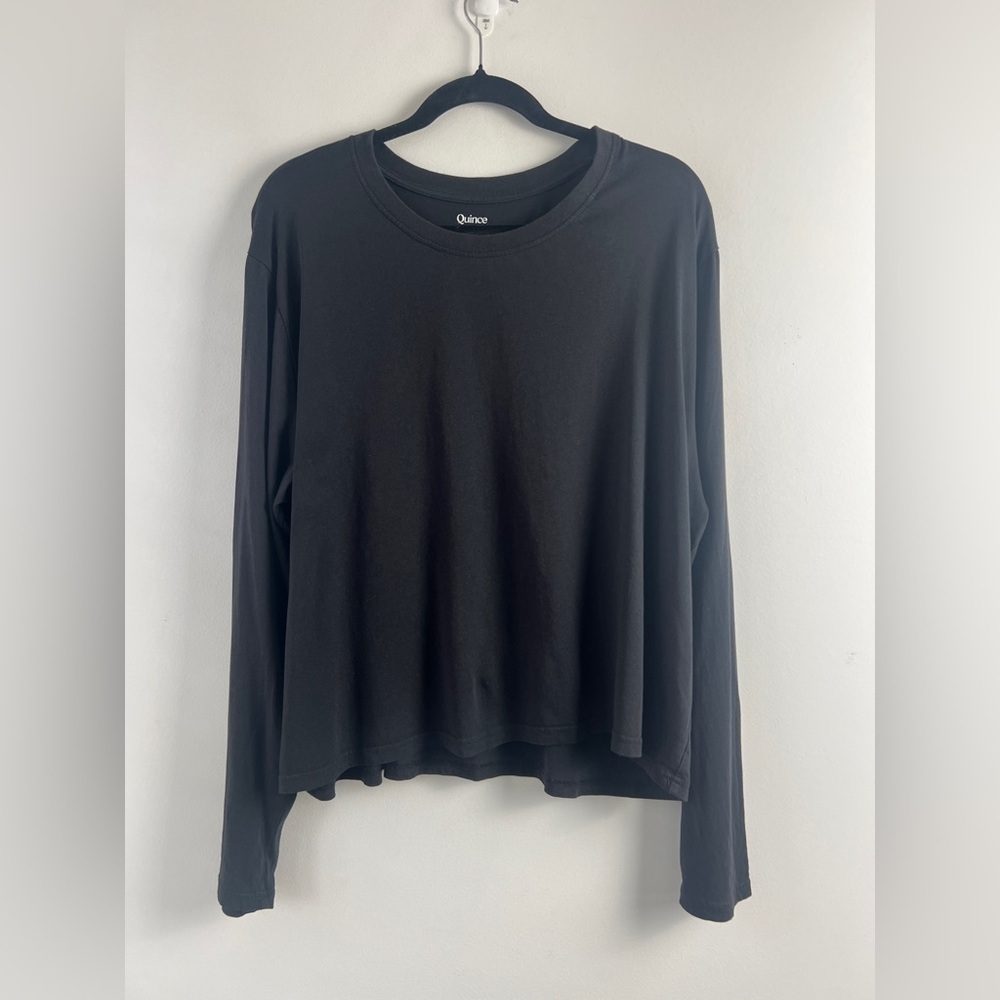 Quince Women's XL Black Cotton Modal Blend Relaxed Boxy Long Sleeve T-Shirt Top - Picture 3 of 13
